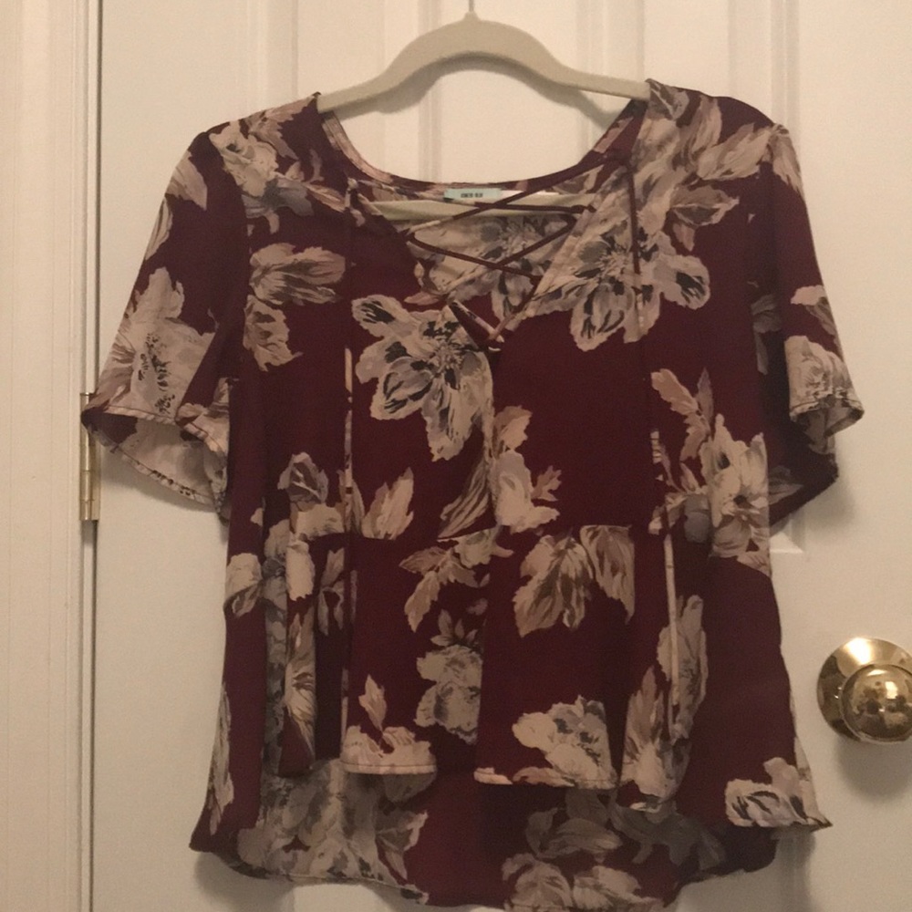 floral lace up peplum loose top